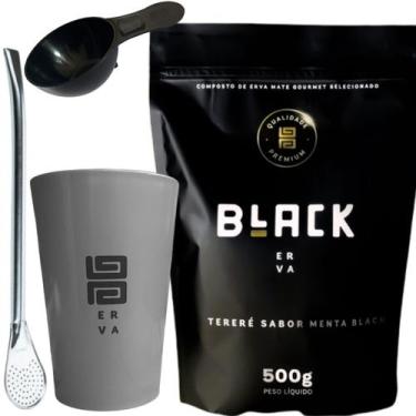 Imagem de Kit Tereré Black Erva Mate Copo Caldereta Cinza de Acrílico Bomba Clás