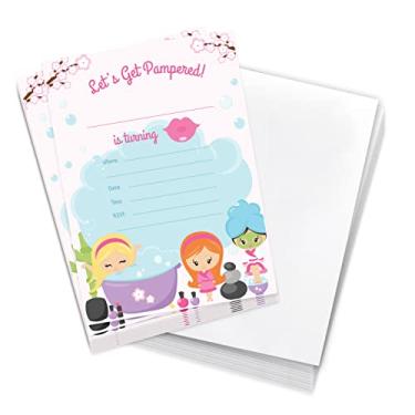 Imagem de Cartas de Convites de Convites de Feliz Aniversário Spa Day Style 1 (10 unidades) com Envelopes para Meninos e Meninas Festa Infantil (10 unidades)