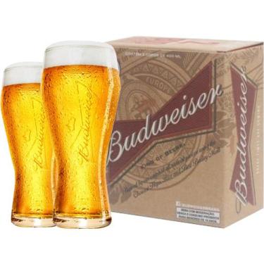Imagem de 2 Copos Para Chopp E Cerveja Budweiser Em Alto Relevo - 400ml - Ambev