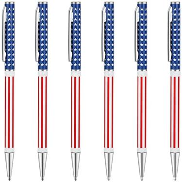 Imagem de Canetas esferográficas retrátil de metal fino Unibene em volume de 6 unidades, bandeira patriótica americana para Swat, Veterano,, Formatura, Planejador, Ponto Médio (1 mm de tinta preta), Materiais escolares e de escritório