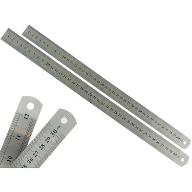 Imagem de Kit Com 2 Régua Metal Inoxidável Marcação De Baixo Relevo Uso Escolar Escritório Engenheiro Profissional 40 cm