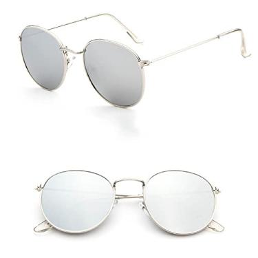 Imagem de Óculos de sol de luxo vintage espelho feminino/homem clássico redondo ao ar livre óculos de sol UV400 Óculos de Sol Gafas, C14, liga