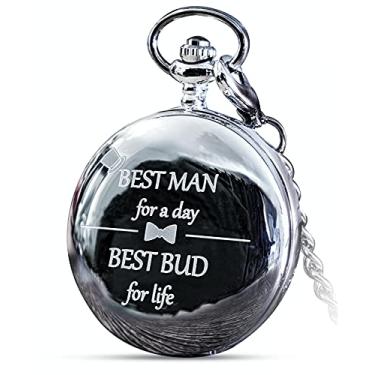 Imagem de Presentes de melhor homem para casamento – Melhor homem para um dia melhor botão para a vida relógio de bolso