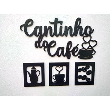 Imagem de KIT CANTINHO DO CAFÉ 4 PEÇAS 30CM MDF ALTO RELEVO PRETO DECORAÇÃO