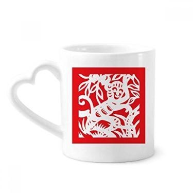 Imagem de Caneca do zodíaco da China com corte de papel macaco animal caneca de café cerâmica copo de coração de vidro