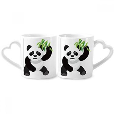 Imagem de Conjunto de canecas de porcelana para casais, estampa de arte tradicional de bambu, panda chinês, coração