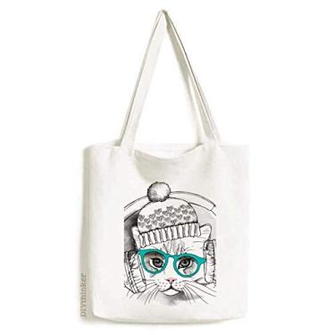 Imagem de Fone de ouvido chapéu de lã branco proteção de gato bolsa sacola de compras bolsa casual bolsa de mão