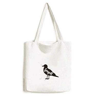 Imagem de Bolsa de lona preta e branca com estampa de gaivota, bolsa de compras casual