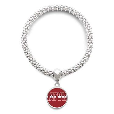 Imagem de DIYthinker Pulseira de prata com pingente redondo com nome da bandeira da Letônia