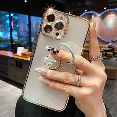 Imagem de Lens Diamond Ring Stand Cute Bear Soft Silicone Case para iPhone 11 12 13 14 Pro Max X XS XR 7 8 Plus Clear Back Cover, Gold, para iPhone 11