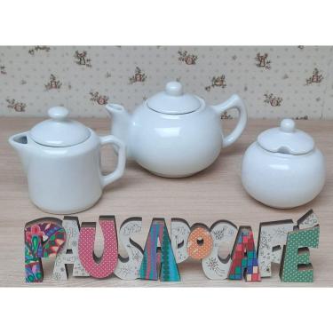 Imagem de Jogo Café e Chá Mesa Posta, Açucareiro 350ml + Bule Chaleira 830ml + Bule Baixo Leiteira 380ml - Kit Porcelana Branca