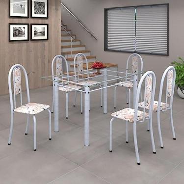 Imagem de Conjunto de Mesa 140x75cm Tampo de Vidro com 6 Cadeiras Iris A Soma Móveis