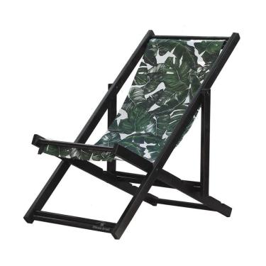 Imagem de Espreguiçadeira Preguiçosa Dobrável sem Braço Black Tecido Folhas Verdes Folhas Verdes