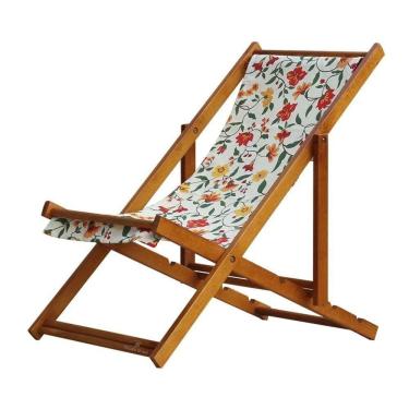 Imagem de Espreguiçadeira Preguiçosa Dobrável sem Braço Envernizada Floral