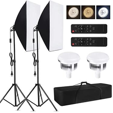 Imagem de Andoer Kit de iluminação de estúdio para fotografia Softbox com luz LED de temperatura bicolor de 85W 2800K-5700K * 2 + softbox de 50 x 70 cm * 2 + suporte de luz de 2 m * 2 + controle remoto * 2 +