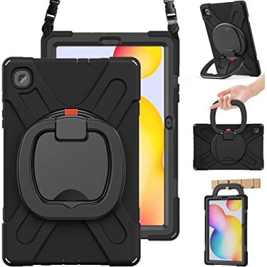 Imagem de PboyiqiS Capa para Galaxy Tab S6 Lite 10,4 polegadas 2024/2020/2022 (SM-P620/P625/P610/P615/P613/P619), capa protetora resistente com suporte para caneta S e suporte giratório de 360 graus, alça de