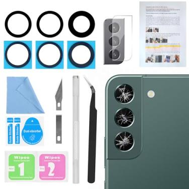 Imagem de 2 peças de vidro para lente traseira ASDAWN para Samsung Galaxy S22 / S22+ Todas as operadoras, Galaxy S22 e S22 Plus Substituição de vidro com película de lente + manual de instalação + conjunto de ferramentas de reparo