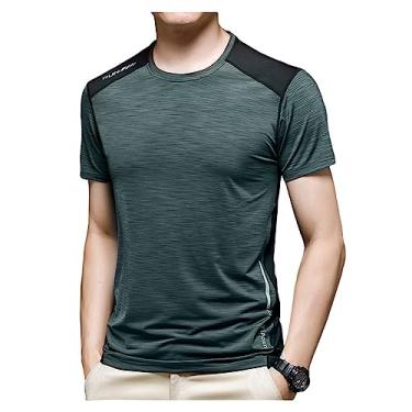 Imagem de Camiseta masculina atlética de manga curta, caimento solto, gola redonda, lisa, alta elasticidade, macia, Cor 12, 3G