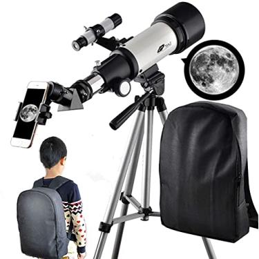 Imagem de Telescópios para adultos, abertura de 70 mm, montagem AZ de 400 mm, refrator astronômico, telescópio portátil para crianças e iniciantes com mochila para viajar e ver a lua branca