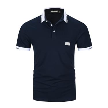 Imagem de LIUPMWE Camisas polo masculinas com bolso elegante xadrez manga curta algodão camiseta de golfe, Yt39 Azul 2, 3G