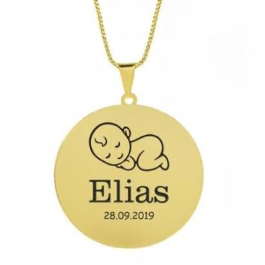 Imagem de Gargantilha Pingente Redondo Personalizado Nome Elias Banhado Ouro 18K - 999005179-Feminino