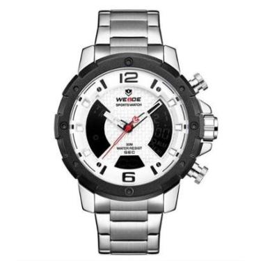 Imagem de Relógio masculino weide 8504 prata branco inox digital e analógico multifunção anadigi-Masculino