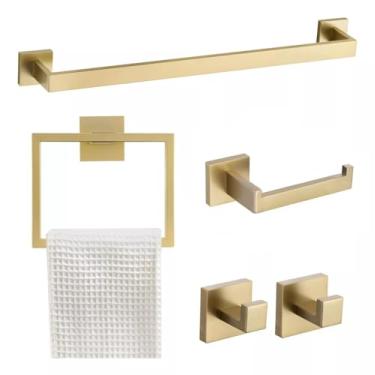 Imagem de Kit Acessórios para Banheiro em Aço Inox 5 Peças Alto Luxo Premium Dourado Gold