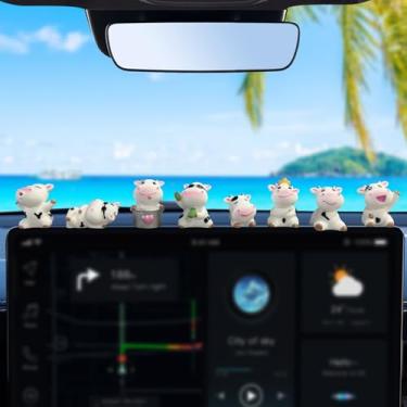 Imagem de 8 peças de enfeites de painel de carro de vaca fofos, ornamentos engraçados e adoráveis de vacas com espelho retrovisor de veículo - decoração de minivacas para parte superior de tela sensível ao