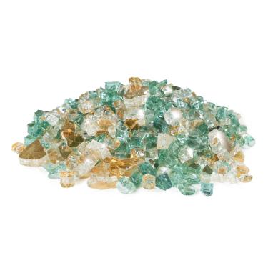 Imagem de Golden Flame Vidro de fogo de 1,27 cm | Gás natural ou propano | Fogueira, mesa e lareira | Interior ou externo | Cor brilhante semelhante a joia | Refletor de elegância esmeralda (4,5 kg)