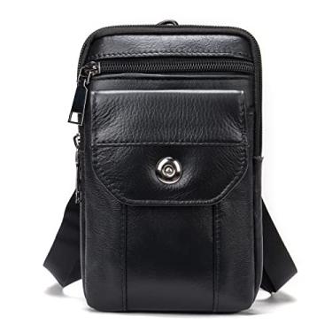 Imagem de Capa de couro flip para cinto de telefone com anel D coldre para homens celular/celular cintura quadril pochete bolsa de moedas pequena bolsa de ombro preta
