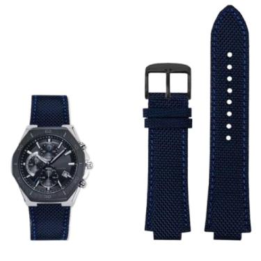 Imagem de waillynice Pulseira de relógio inferior de lona de nylon para Casio Edifice Series GST-B400 EFB-680 ECB-10D 26 x 14 pulseira (pino azul preto)