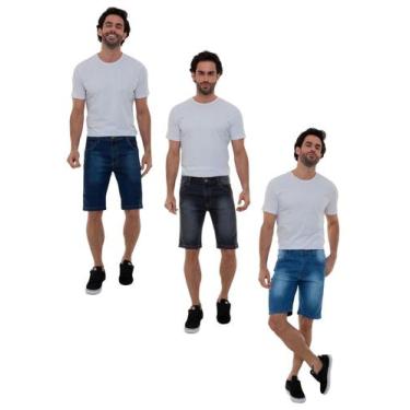 Imagem de Kit Com 3 Bermudas Jeans Premium Masculinas Versatti Praga, 44, Azul, 