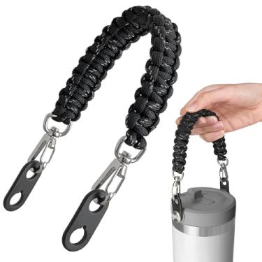 Imagem de Gearproz HydroCord 3.0 S, alça de substituição e clipes para copo Stanley, serve para copos de canudo Iceflow Flip e garrafas de água de boca larga com alças de parafuso, alça de ombro (preto)