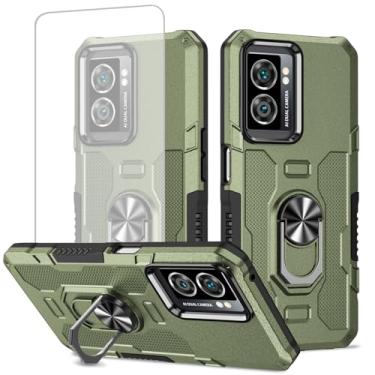 Imagem de Ueokeird Capa para Oppo A57 Capa/A57 5G/Oppo A77 5G/A77S/A57S Capa com protetor de tela de vidro temperado, proteção resistente com anel de metal suporte magnético capa de telefone para Oppo A57 verde