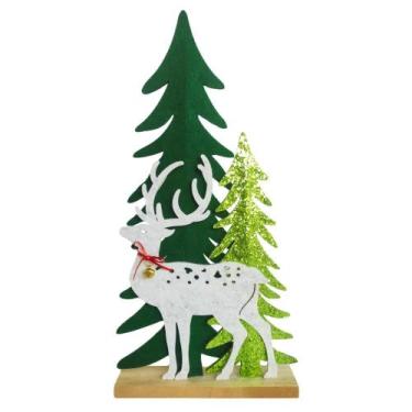 Imagem de Árvores de Natal com Renas Enfeite Decorativo 46,5cm Feltro / Madeira 
