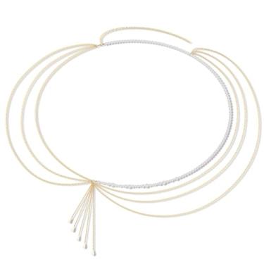Imagem de Linkidea Cinto de corrente plus size para mulheres, com pérolas falsas brancas e douradas, corrente extralonga e ajustável de 47-59 polegadas, XX-Large