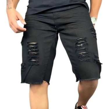 Imagem de Jeans Rasgado Short Bermudas Moda Masculina - Volgue, Preto, 44