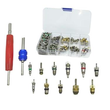 Imagem de Bstenky 104PCS R12 R134a Kit de acessórios de núcleo de válvula de ar condicionado para carro, ferramenta de reparo de núcleo de válvula de pneu de refrigeração para ar condicionado automotivo