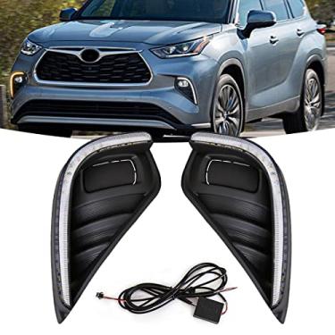 Imagem de VGETTING Luzes de circulação diurna para Toyota Highlander 2020 2021 2022 2023 luz de neblina de LED de substituição com lâmpadas sequenciais de seta com chicote de fiação