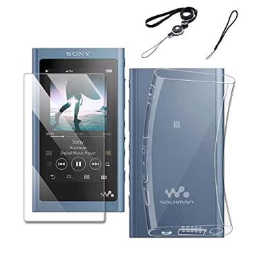 Imagem de Capa para Sony NW A55, capa protetora de TPU macio para Sony Walkman NW-A55HN A56HN A57HN A50 A55 A56 A57 com protetor de tela frontal de vidro temperado (capa transparente e vidro)
