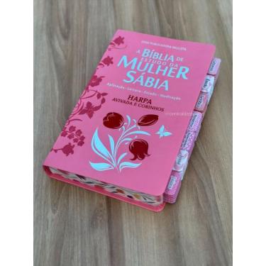 Imagem de Biblia da Mulher Sabia rosa claro couro com abas adesivas coladas - Cp