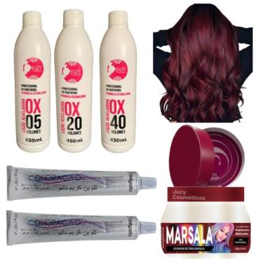 Imagem de Kit Cabelos Marsala Matiz 250g + 2 Tinta C/ Ox 450ml - Juzy Cosméticos