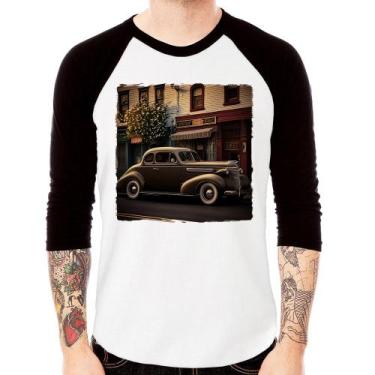 Imagem de Camiseta Raglan Carro antigo na cidade Manga 3/4 - Foca na Moda, Branc