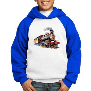 Imagem de Moletom Infantil Trem Watercolor - Foca na Moda, Branco, Azul, 4