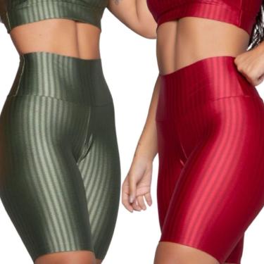 Imagem de KIT 2 Bermuda Fitness New Zig 3D Serra e Mar Modas Poliamida Cós Alto Academia Treino Moda Feminina-Feminino