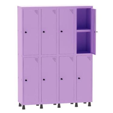 Imagem de Armário Guarda Volume Locker Roupeiro 4 Vãos 08 Portas Com Prateleira 