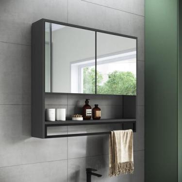 Imagem de Armário Espelheira para Banheiro 80cm com 2 Portas e Toalheiro Estilo 