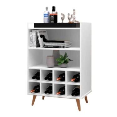 Imagem de Aparador Buffet Bar Adega Para 8 Garrafas Nichos Pés Madeira Retrô Par