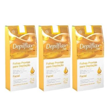 Imagem de 3 Caixas C/24 Folhas de Cera Depilatória Facial Natural - Depilflax