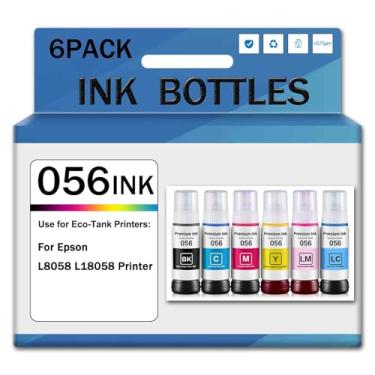 Imagem de Refil de tinta 056 compatível com frascos de tinta Epson 056, pacote múltiplo para impressora Epson L8058 L18058, preto, ciano, magenta, amarelo, claro, ciano, claro, magenta, 6 peças, 1 conjunto